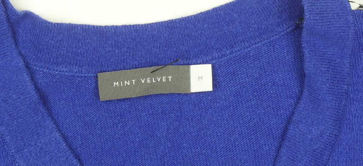 Mint Velvet Women's Blue V-Neck Knit Jumper Size M