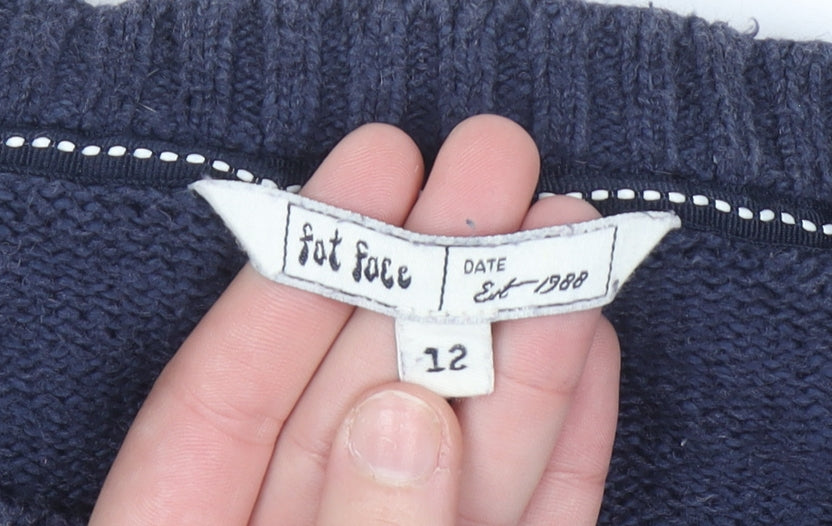 Fat Face Women's Blue & Cream Chevron Knit Jumper Size 12