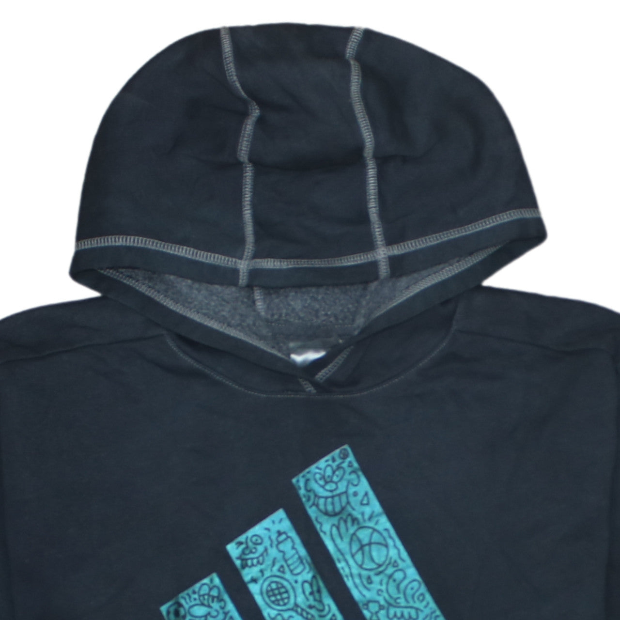 Adidas Womens Black Pullover Hoodie Size 10 Logo Graphic Cotton Blend