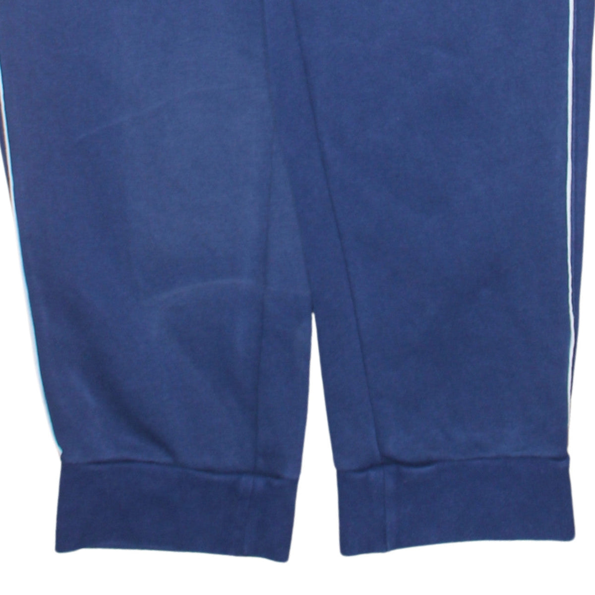 Adidas Men Blue L Track Pants Fleece Regular Fit Side Stripe Sportswear