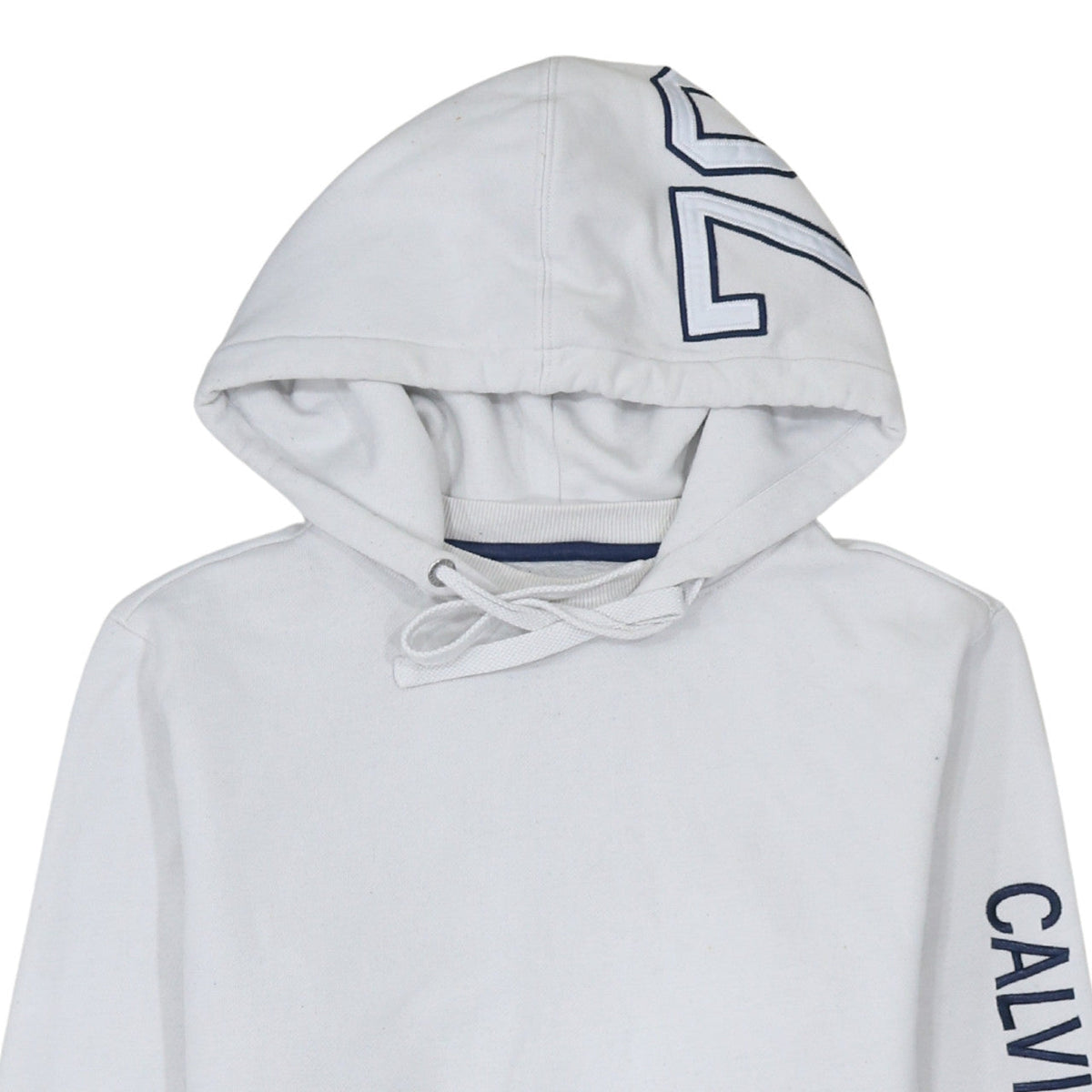 Calvin Klein Jeans Men's White Pullover Hoodie Size S Logo Sleeve