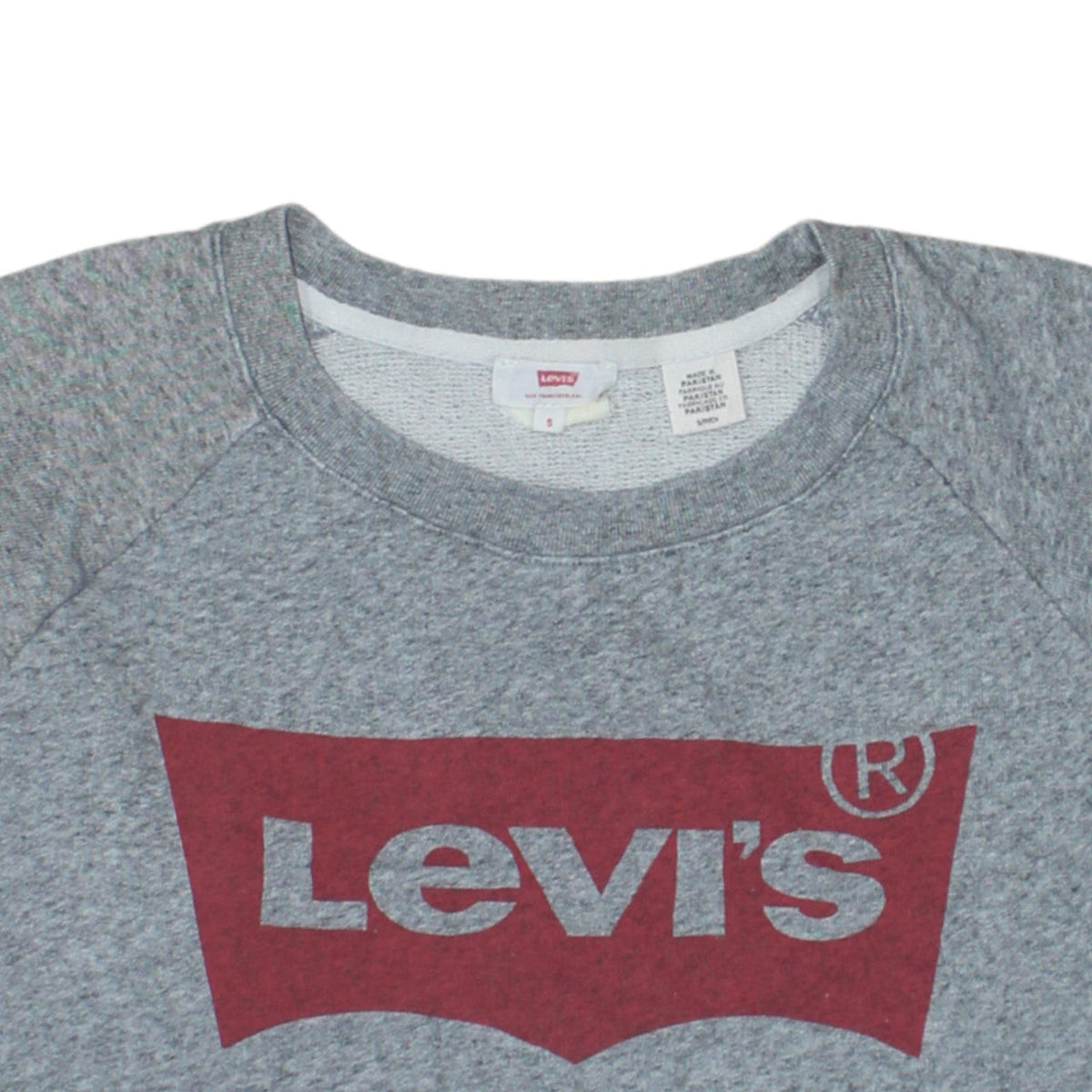 Levi's Men's Grey Small Crew Neck Logo Sweatshirt Pullover