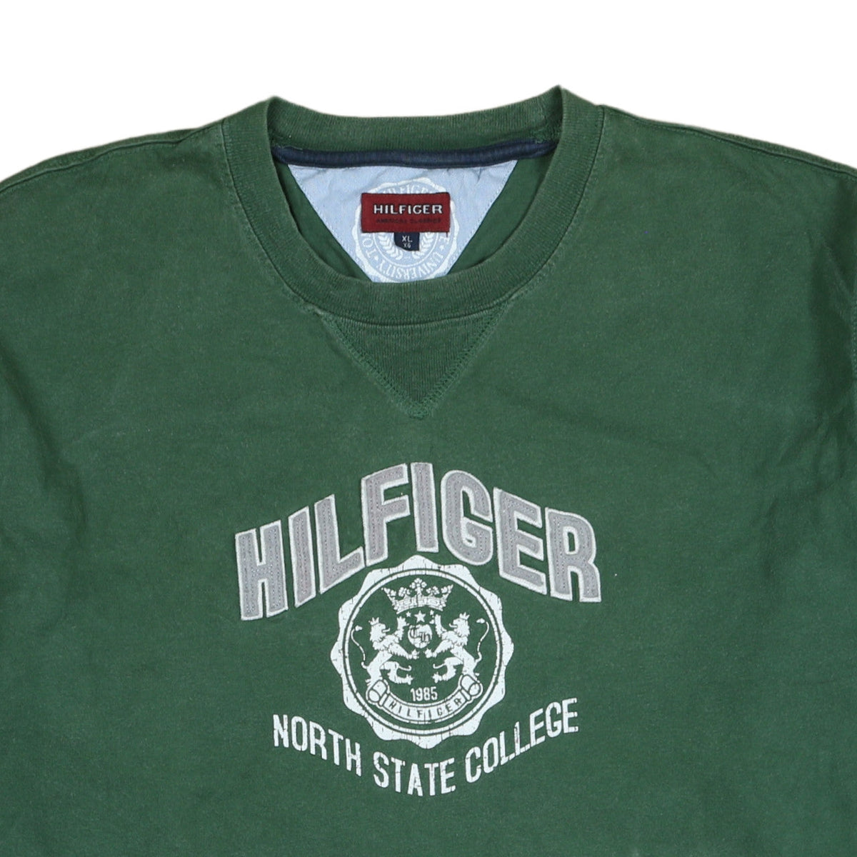 Hilfiger Men's Green XL Pullover Sweatshirt Classic College Logo