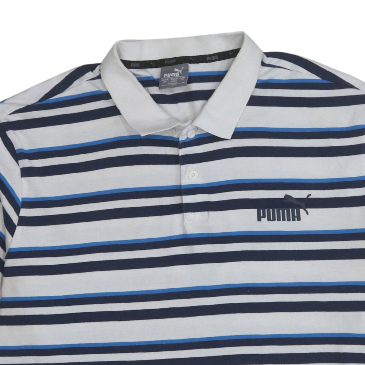 Puma Men's Blue Striped 2XL Cotton Polo Shirt
