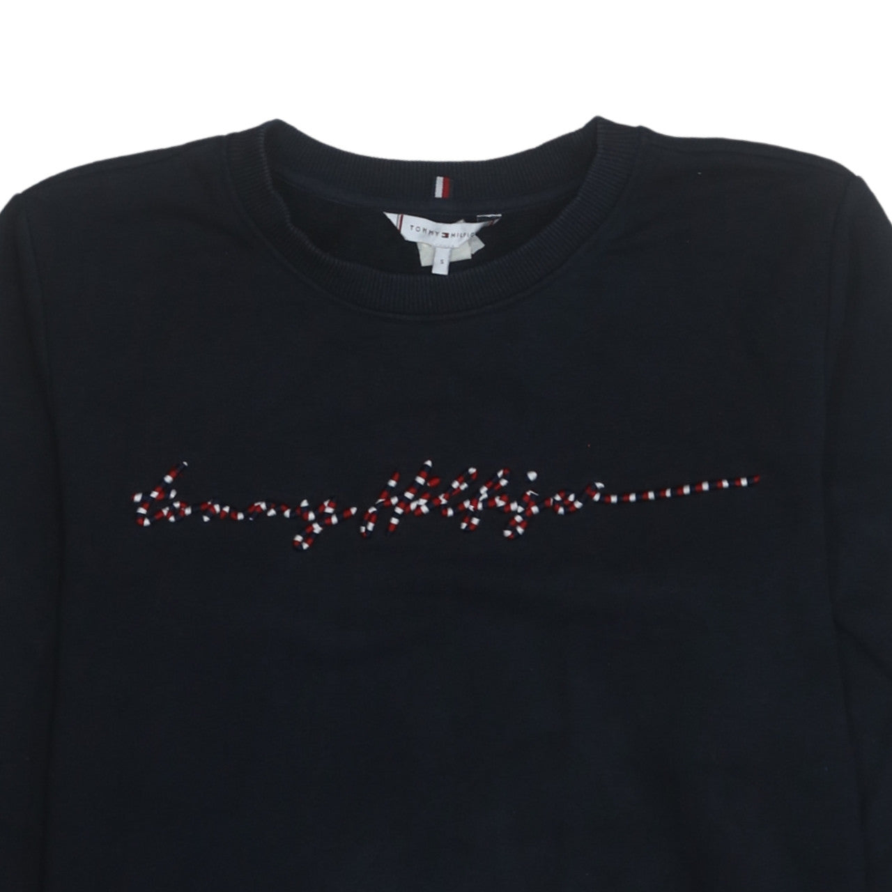 Tommy Hilfiger Womens Black Small Pullover Sweatshirt with Beaded Logo