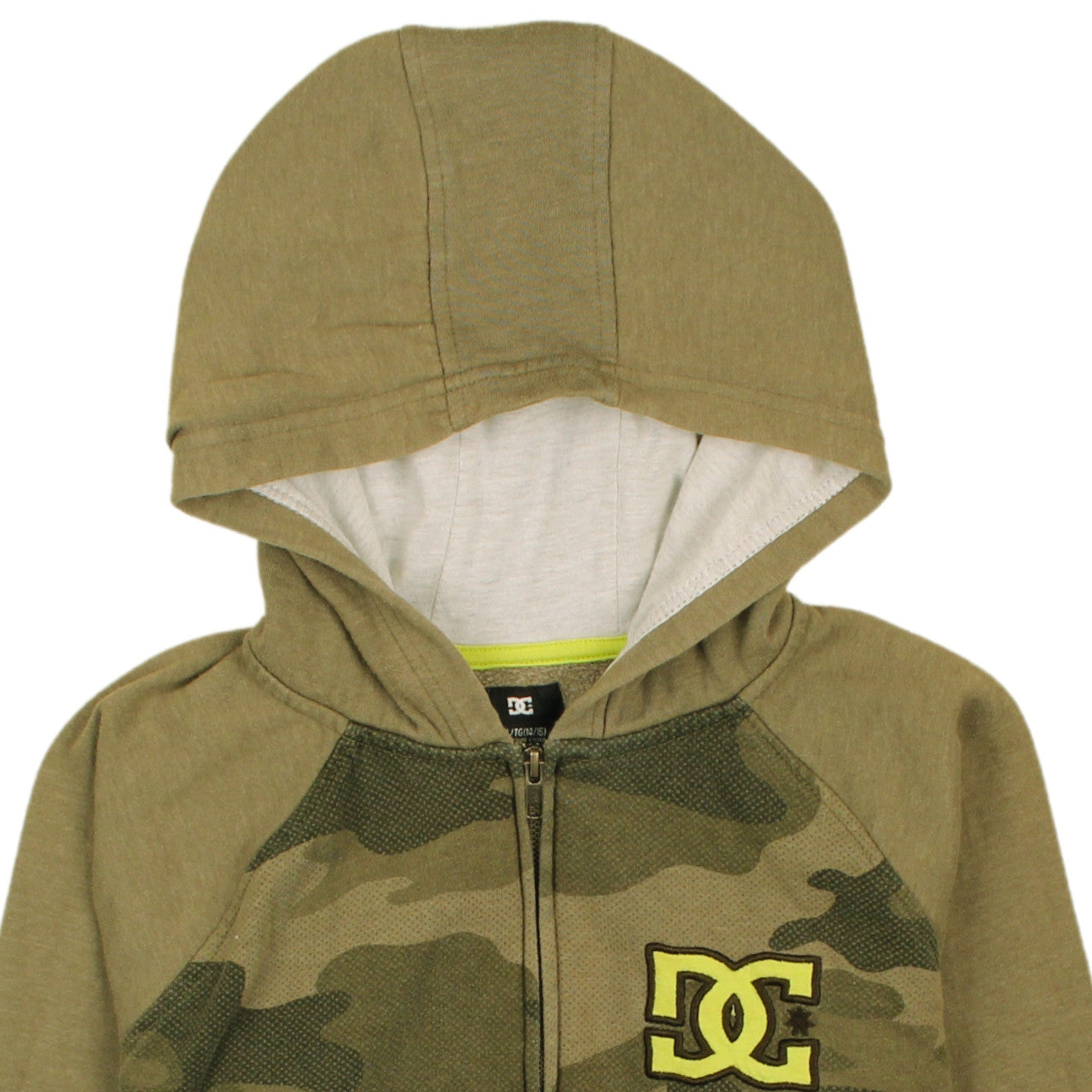 DC Boys Green Camouflage Full Zip Hoodie XL 14-16 Cotton Blend