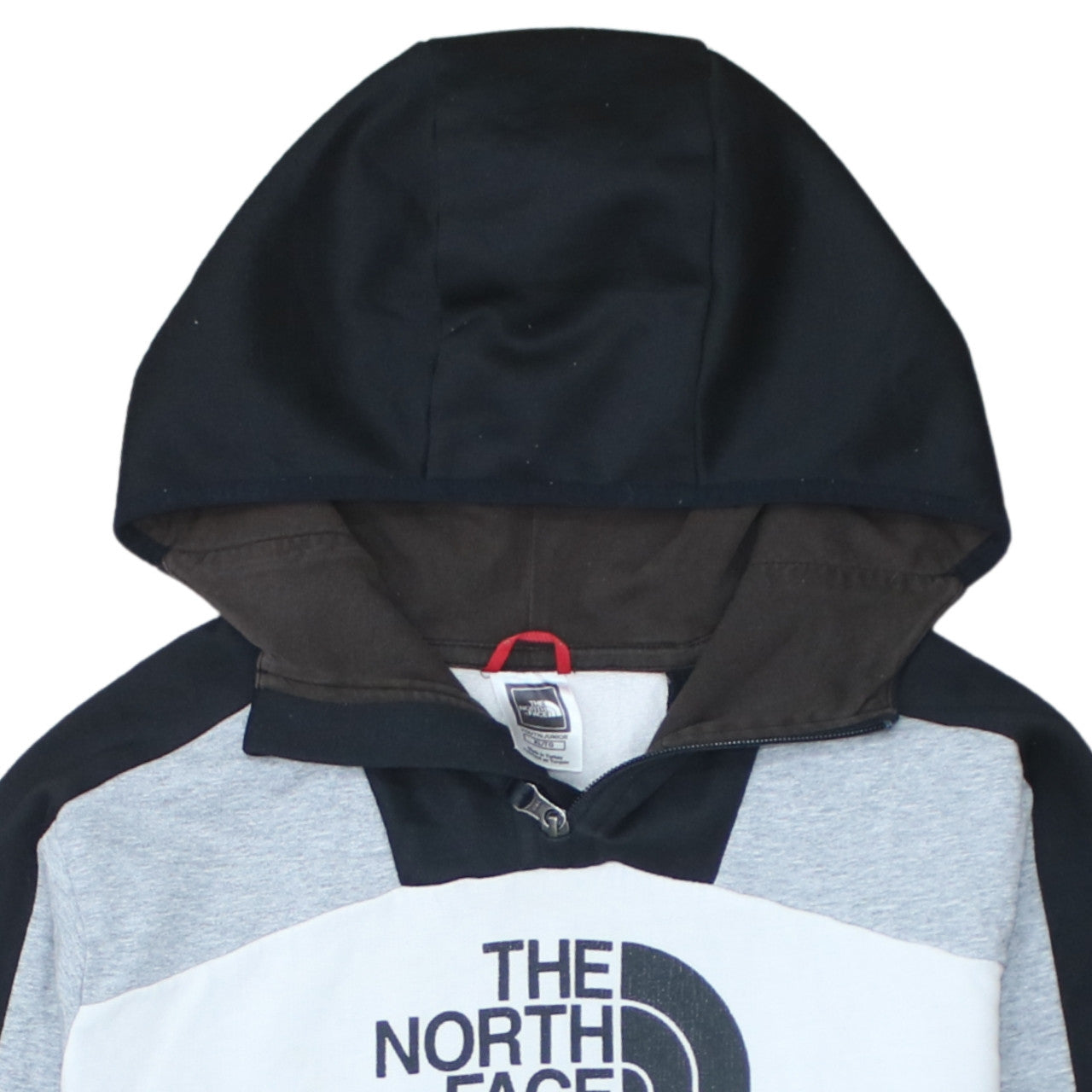 The North Face Boys Grey Black Colourblock Pullover Hoodie XL Cotton Blend
