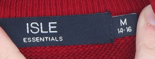 ISLE Essentials Women Red Striped V-Neck Pullover Jumper Size 14