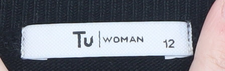 Tu Women Black Puff Sleeve Crew Neck Pullover Jumper Size 12