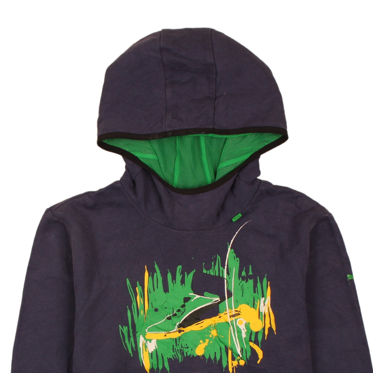 Puma Boys Black Pullover Hoodie 14 Years with Green Graphic Print