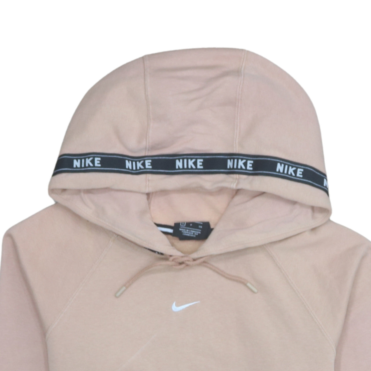 Nike Womens Beige Pullover Hoodie Small Cotton Blend Logo Hooded Sweatshirt