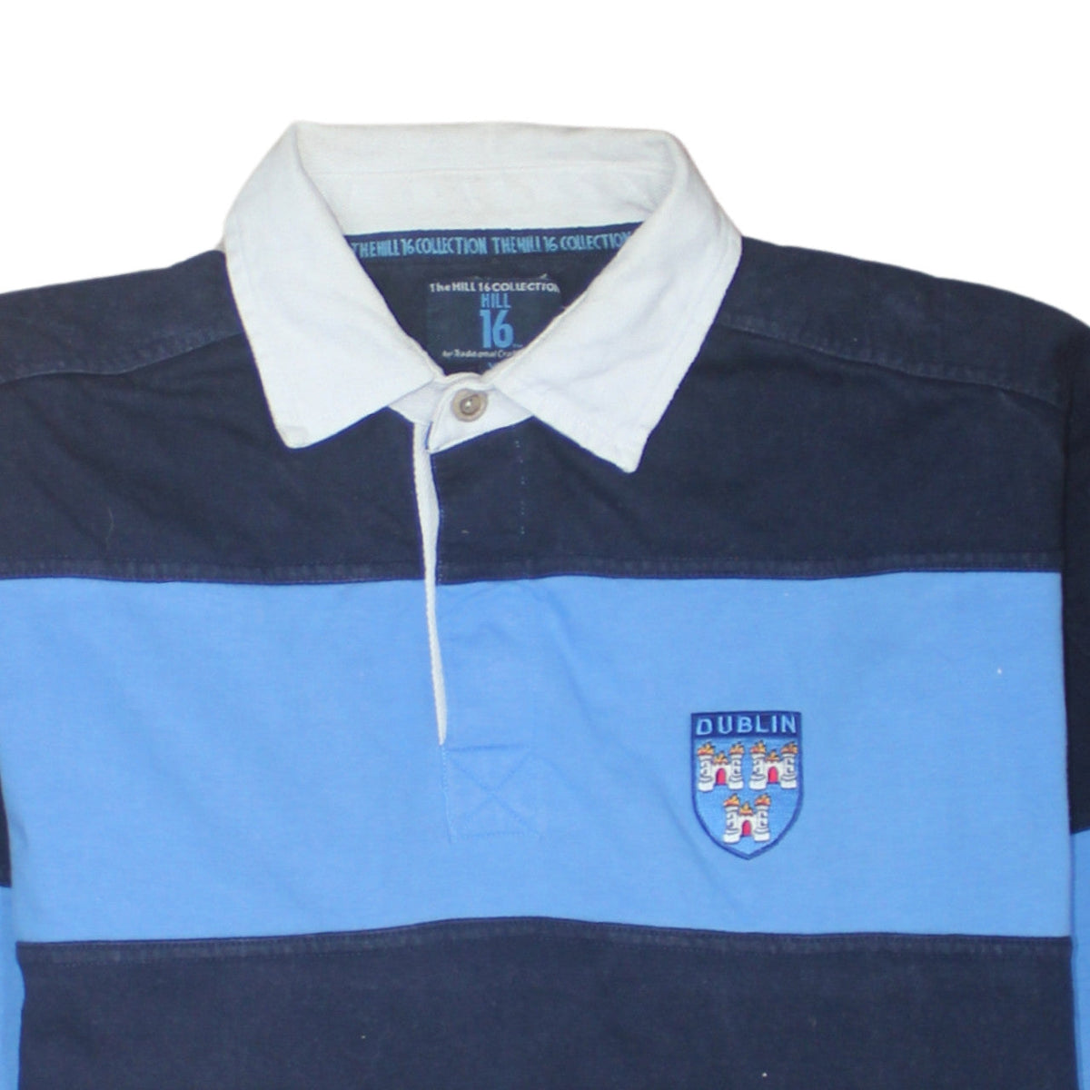 The Hill 16 Collection Men's Blue Striped Collared Rugby Sweatshirt XL