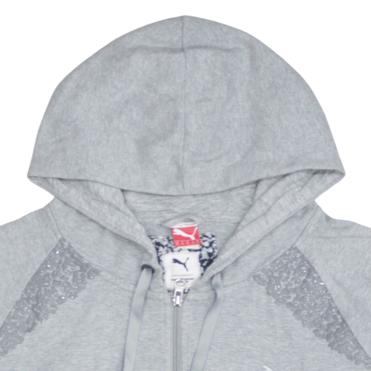 Puma Women Grey Full Zip Hoodie XL Cotton Sequin Detail