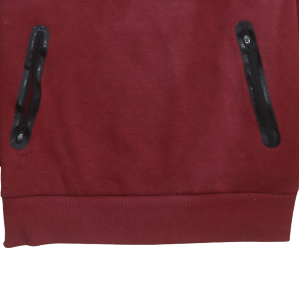 Ellesse Men Red Pullover Sweatshirt M Logo Crew Neck Zip Pockets