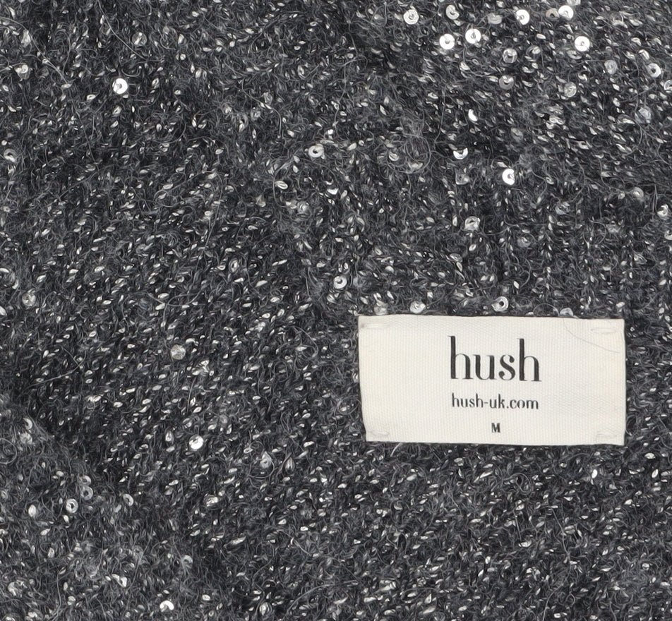 Hush Women Grey Sequin V-Neck Wool Blend Pullover Jumper M
