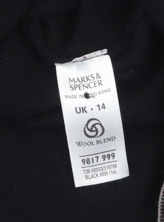 Marks & Spencer Womens Black Wool Blend Floral Beaded Cardigan UK 14