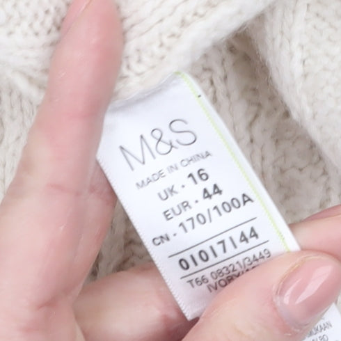 Marks & Spencer Womens Ivory Roll Neck Tunic Jumper Size 16