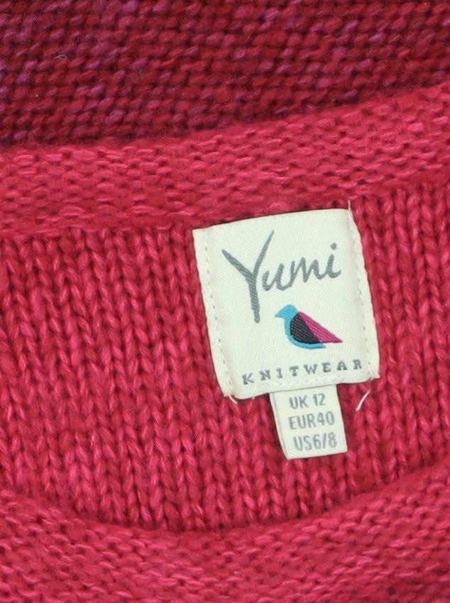Yumi Women's Red Knit Crew Neck Pullover Jumper Size 12