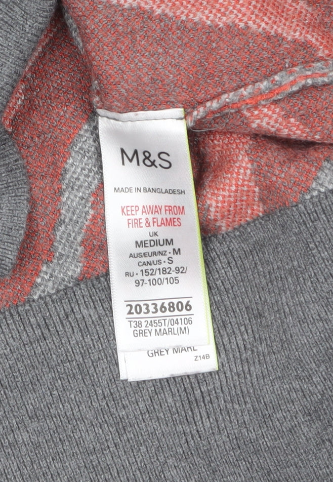 Marks & Spencer Women's Grey Animal Print Mock Neck Jumper Size M