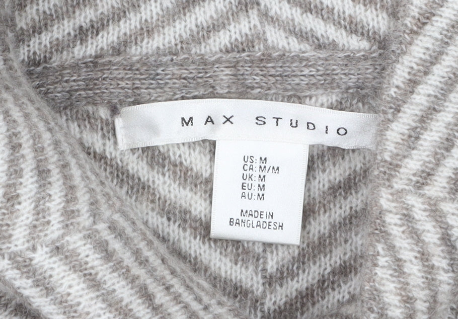Max Studio Womens Beige Herringbone Knit Cardigan M
