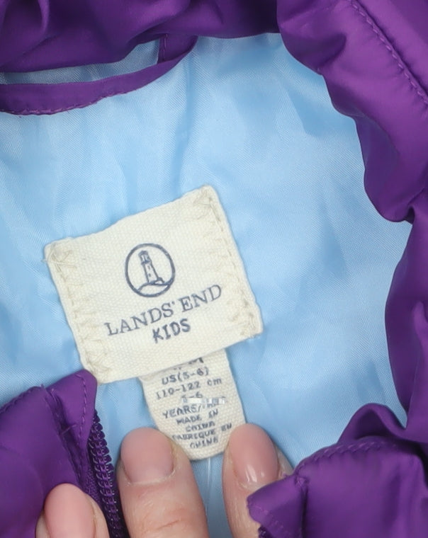 Lands' End Girls Purple Puffer Waistcoat Gilet Size 10 Padded Zip Vest