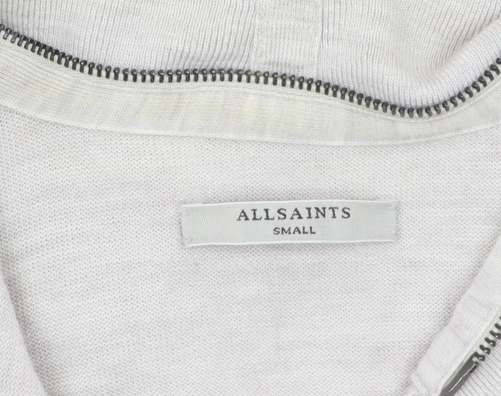 AllSaints Women Beige Wool Cotton Long Sleeve Zip Cardigan S
