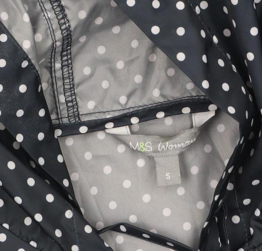 Marks & Spencer Women Blue Polka Dot Waterproof Hooded Rain Coat S