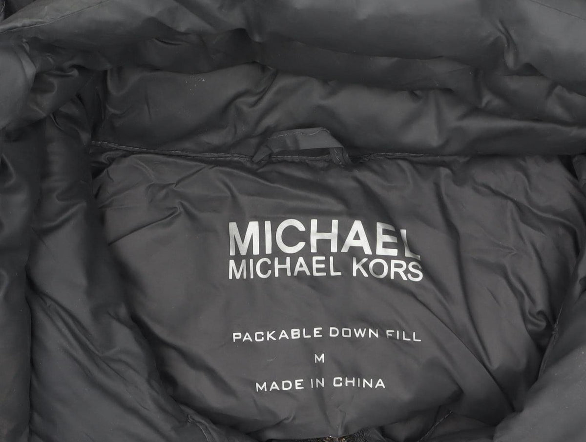 Michael Kors Womens Grey Long Quilted Down Puffer Coat Size M