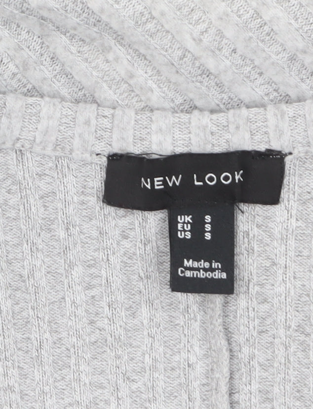 New Look Women Grey V-Neck Ribbed Pullover Jumper Size S
