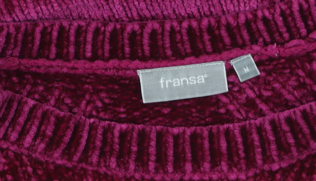 Fransa Women's Purple Velvet Long Sleeve Pullover Jumper M