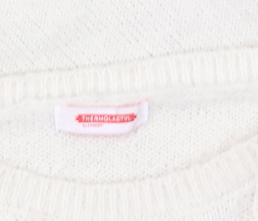Damart Women’s Ivory Cable-Knit Jumper Size 10 Crew Neck Winter Pullover