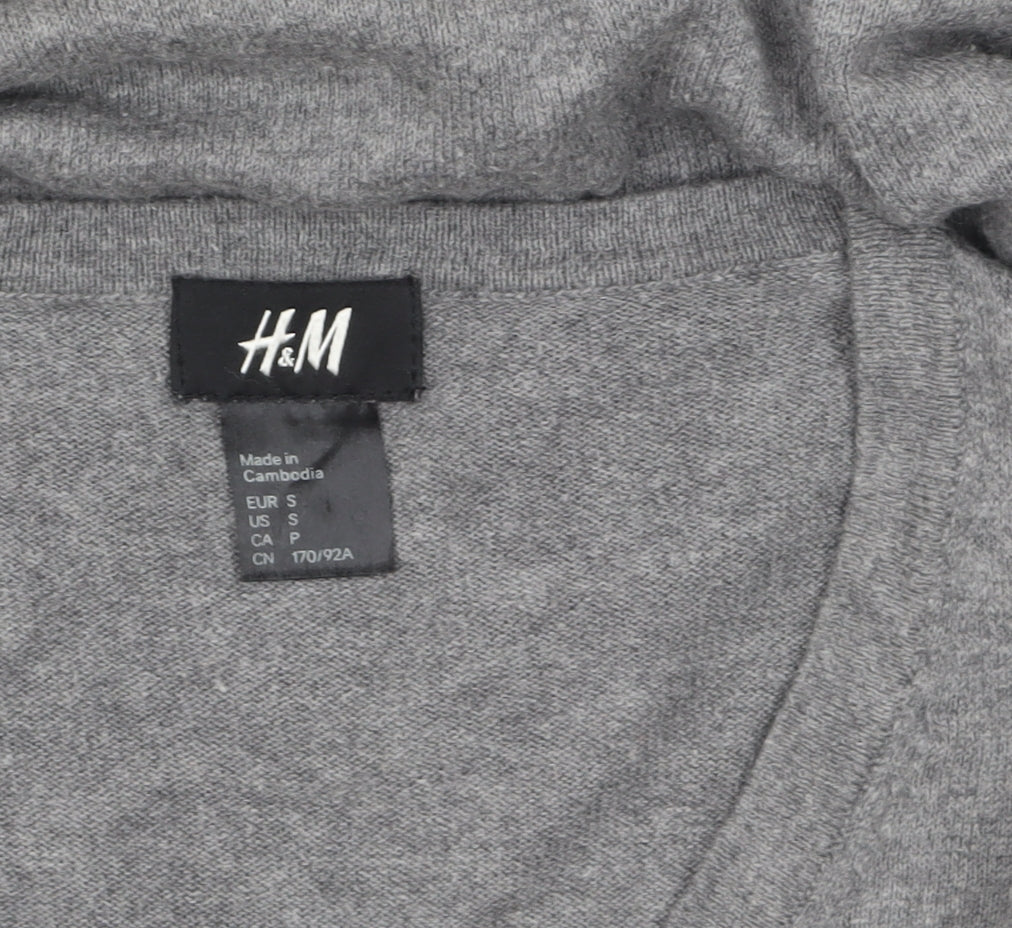 H&M Women's Grey V-Neck Cotton Cashmere Jumper Size S