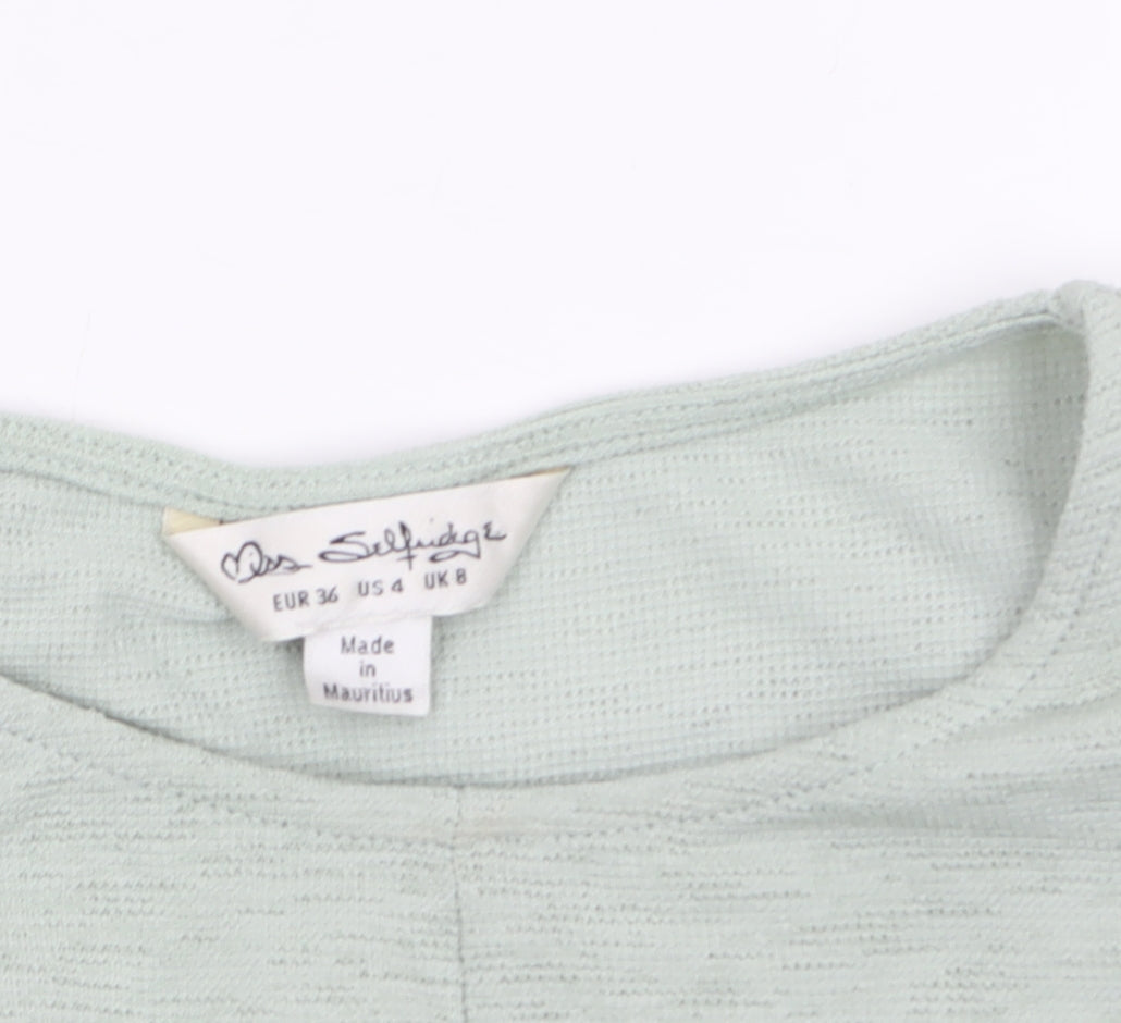 Miss Selfridge Women's Green Puff Sleeve Ruched Cropped Blouse Size 8