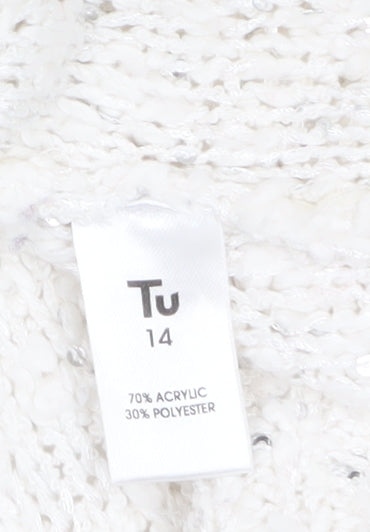 Tu Women’s Ivory Sequin Chunky-Knit Jumper Size 14