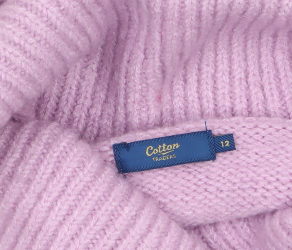 Cotton Traders Womens Pink Roll Neck Cable Knit Jumper Size 12