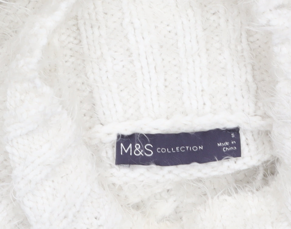 Marks & Spencer Women’s White Striped High Neck Chunky Knit Jumper Size S