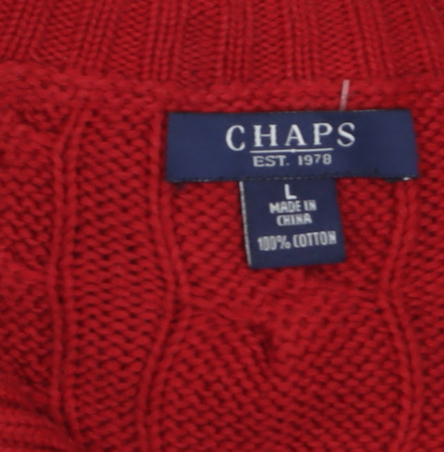 Chaps Women's Red Cotton Cable-Knit Pullover Jumper Size L