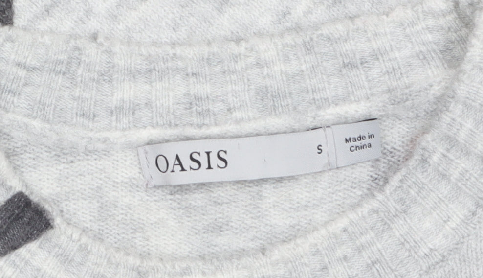Oasis Womens Grey Floral Knit Pullover Jumper Size S