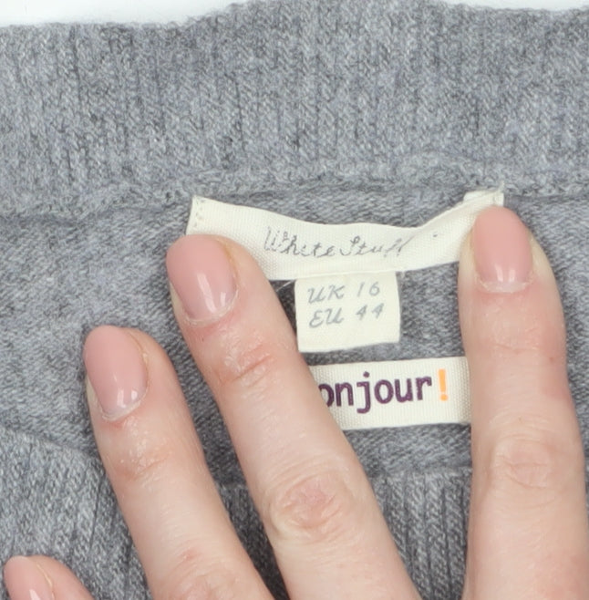 White Stuff Women's Grey Polka Dot Wool Blend Jumper UK 16