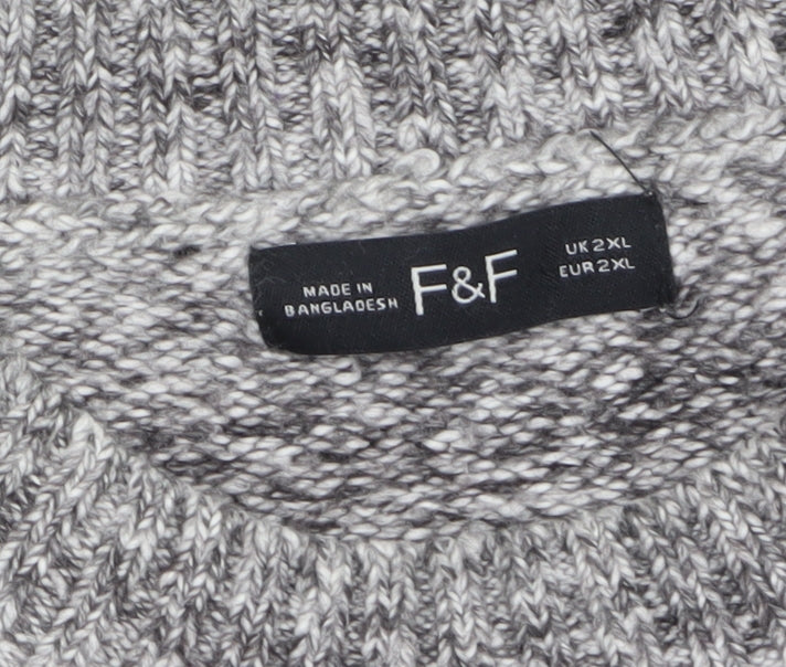 F&F Men's Grey Striped 2XL Crew Neck Pullover Jumper