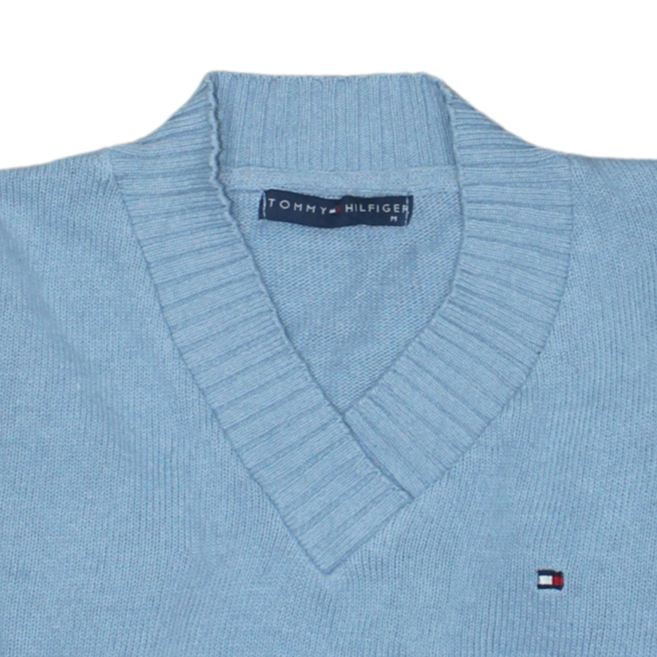 Tommy Hilfiger Women's Blue V-Neck Cotton Pullover Jumper M