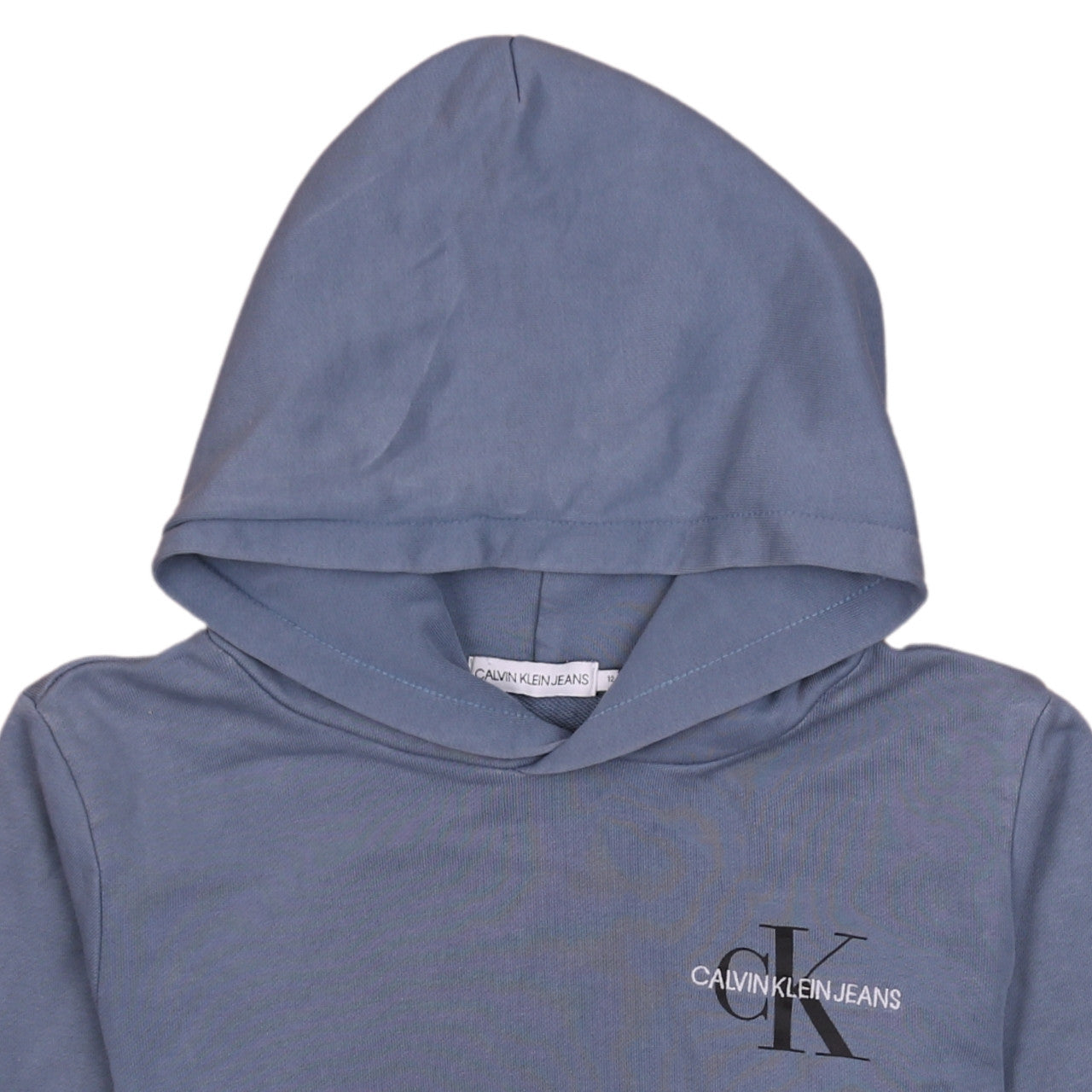 Calvin Klein Jeans Boys Blue Pullover Hoodie 12 Years Logo Cotton Stretch