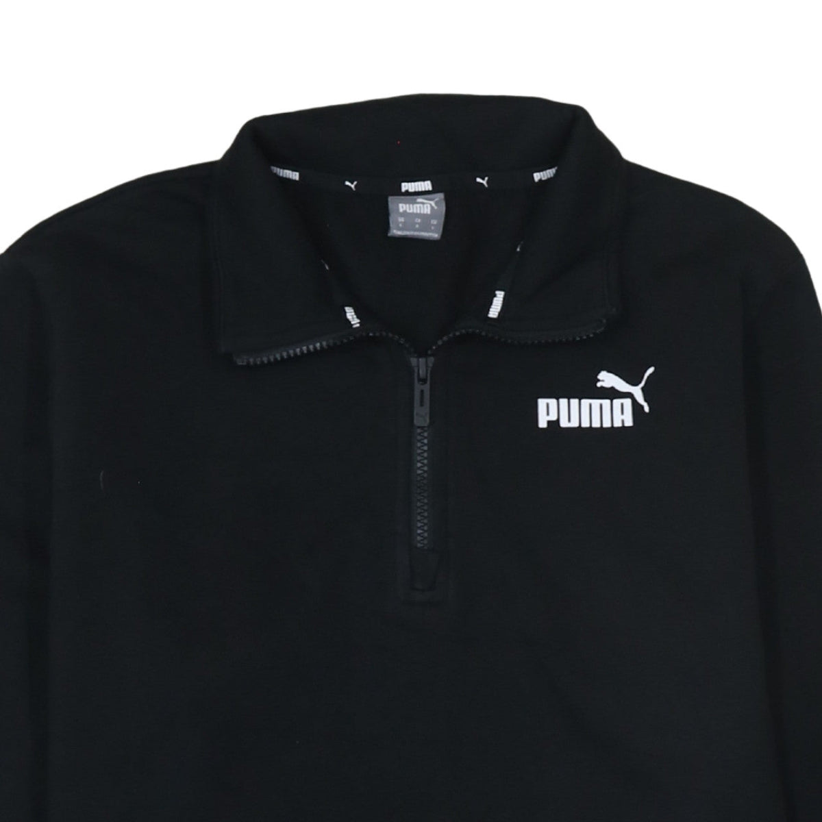 Puma Women Black 1/4 Zip Sweatshirt Size L Cotton Blend Logo
