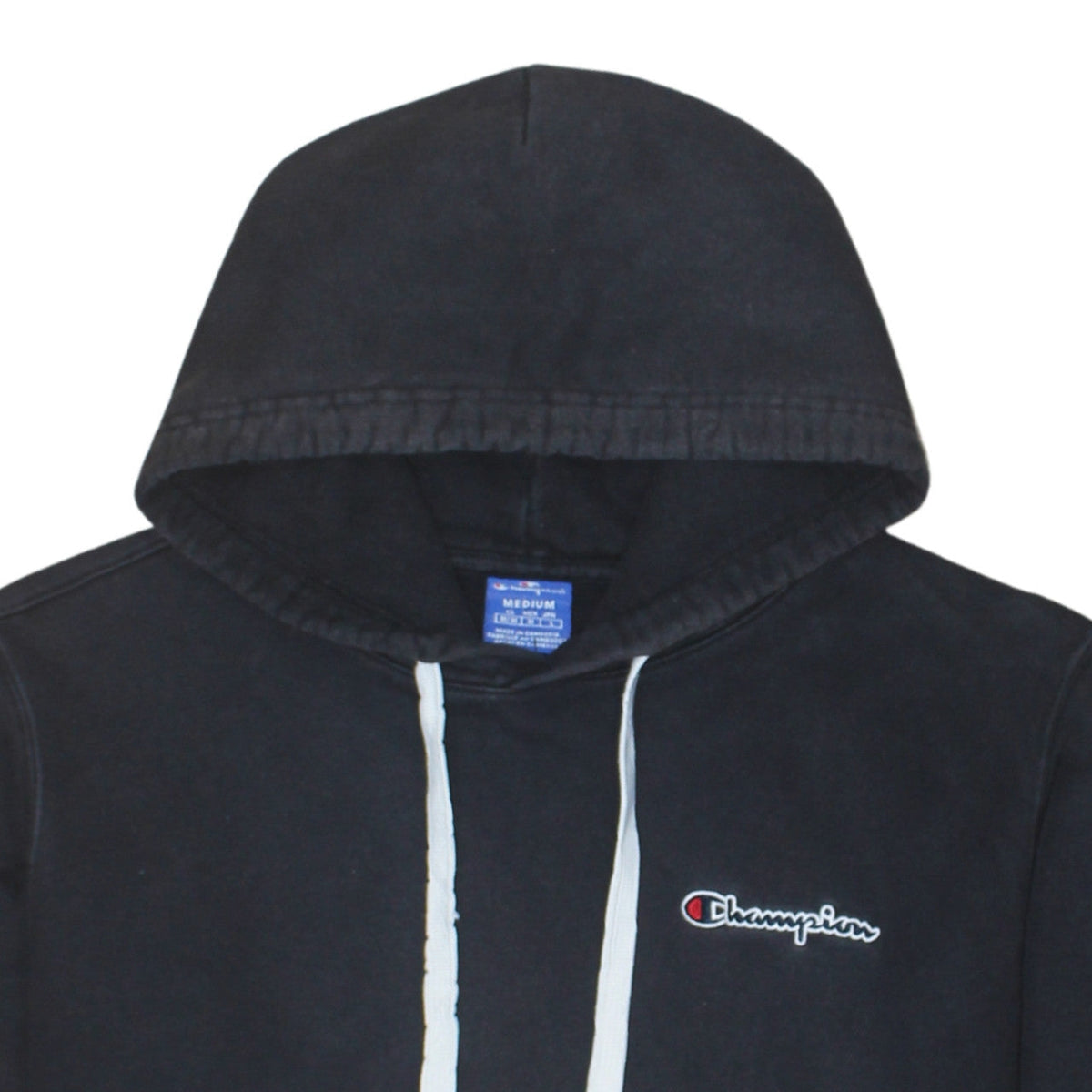 Champion Mens Black Pullover Hoodie Medium Logo Cotton Sweatshirt