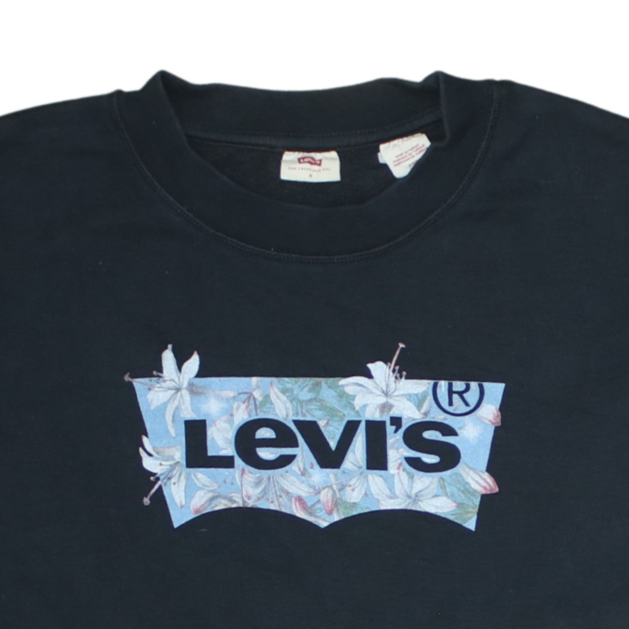 Levi's Men's Black Floral Logo Crew Neck Sweatshirt Size S
