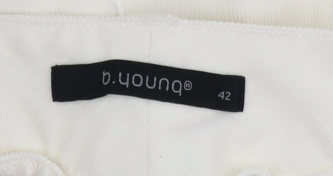 b.young Women Ivory A-Line Stretch Cotton Knee Length Skirt Size 14