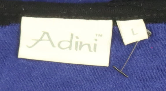 Adini Women’s Blue Black Stripe Shift Dress L 3/4 Sleeve Casual