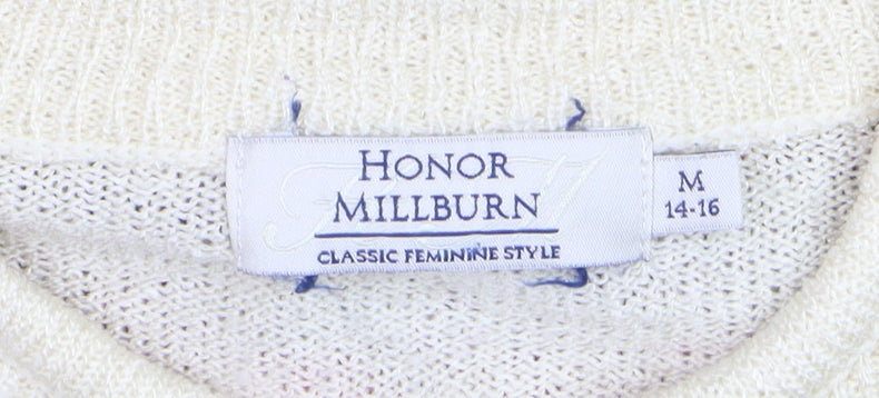 Honor Millburn Womens Ivory Striped Henley Jumper Size 14-16 Acrylic Knit