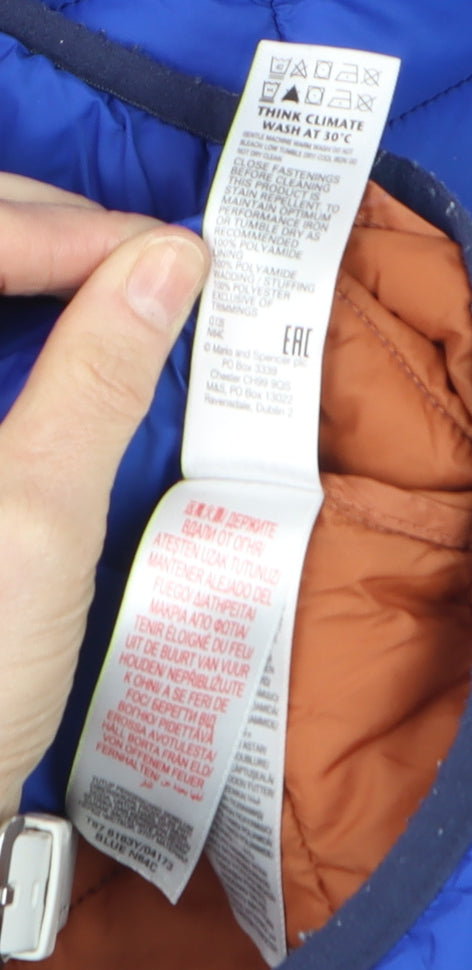 Marks & Spencer Boys Blue Hooded Puffer Jacket 12-13 Years Winter Casual