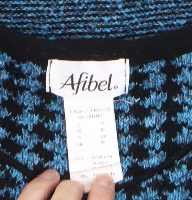 Afibel Women's Blue Geometric Knit Pullover Jumper Size 20